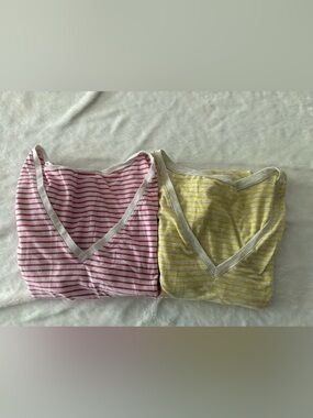 Gap Body Maternity Pink & Yellow Striped 2 V-Neck Tops M